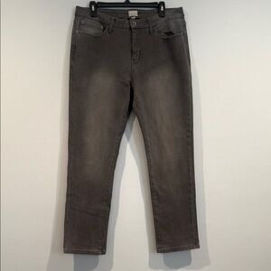 Weatherproof Gray Slim Straight-Leg Fit Jeans with Plaid Soft Interior - Size 14